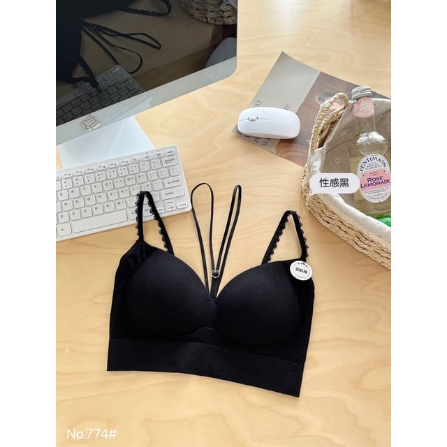 Halter Neck Lace Trim Bra Top