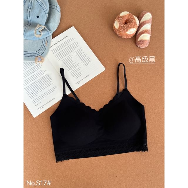V-Neck Lace Trim Bra Top
