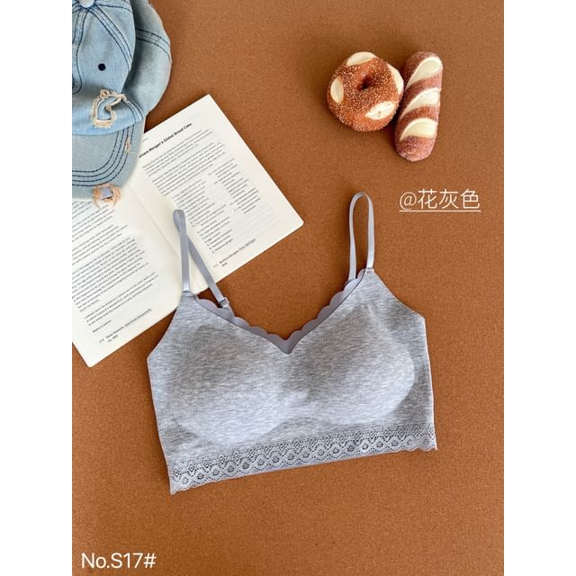 V-Neck Lace Trim Bra Top