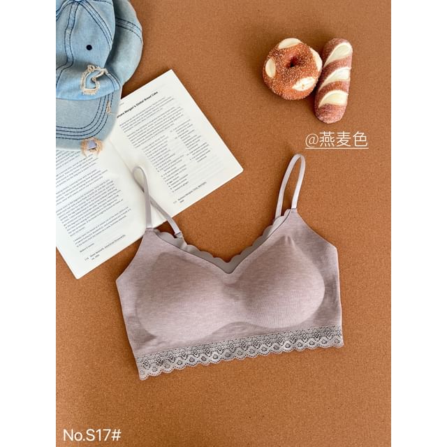 V-Neck Lace Trim Bra Top