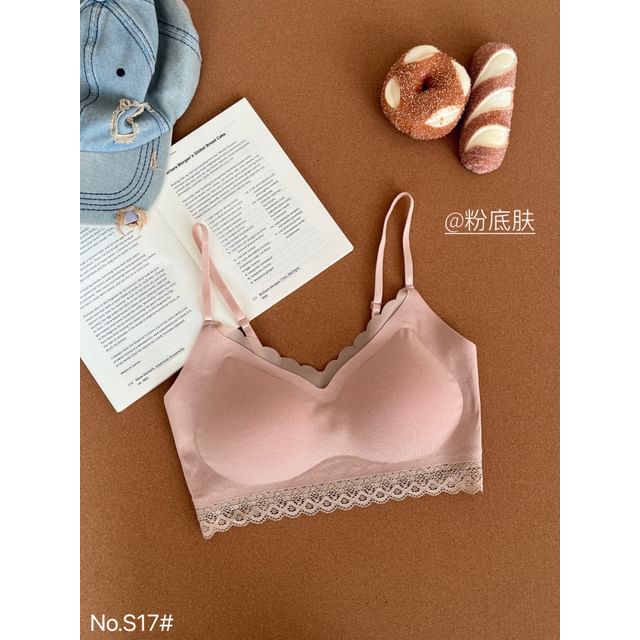 V-Neck Lace Trim Bra Top