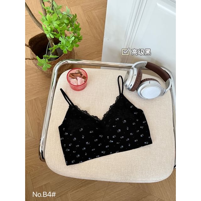 V-Neck Lace Panel Bra Top