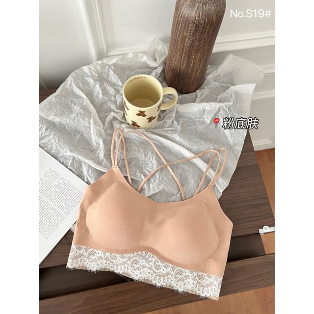 Halter Neck Lace Panel Open Back Bra Top