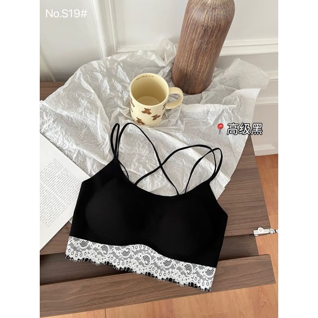 Halter Neck Lace Panel Open Back Bra Top
