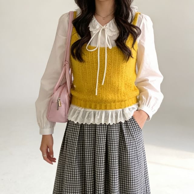 Elegant Lace Collar Long-Sleeve Blouse