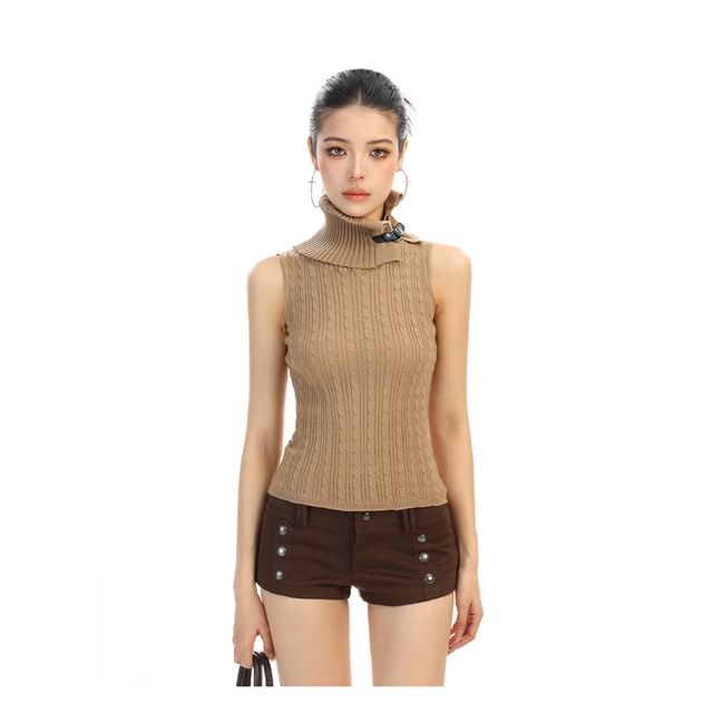 Cable Knit Buckle Detail Turtleneck Tank