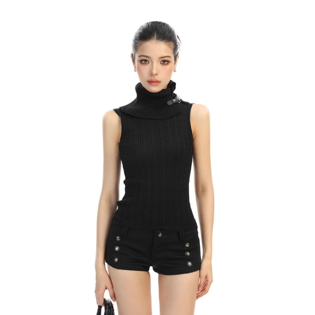 Cable Knit Buckle Detail Turtleneck Tank