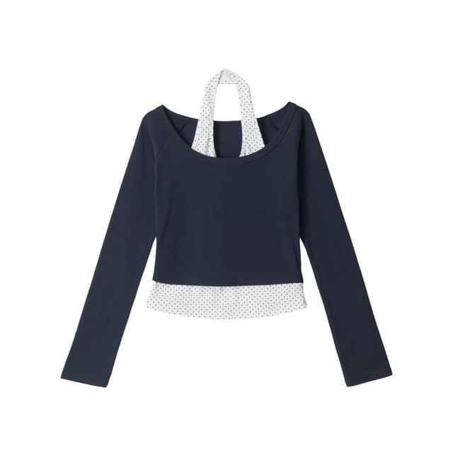 Halter Dotted Two-Piece Long Sleeve Top