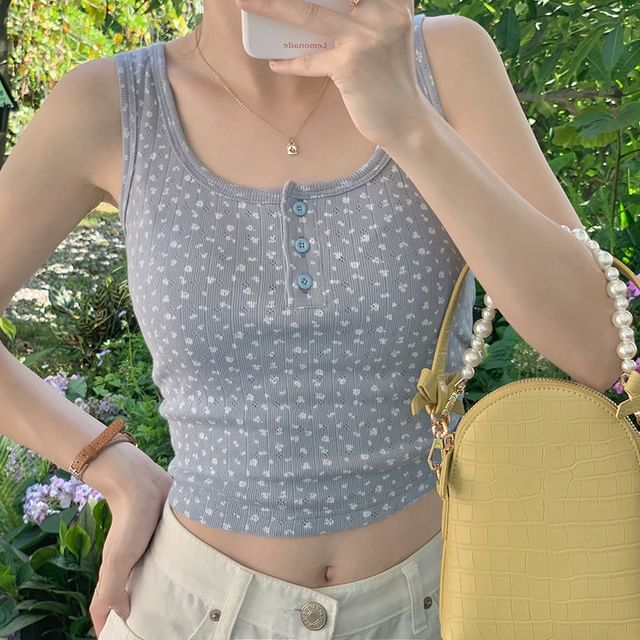 Buttoned Scoop Neck Tank Top