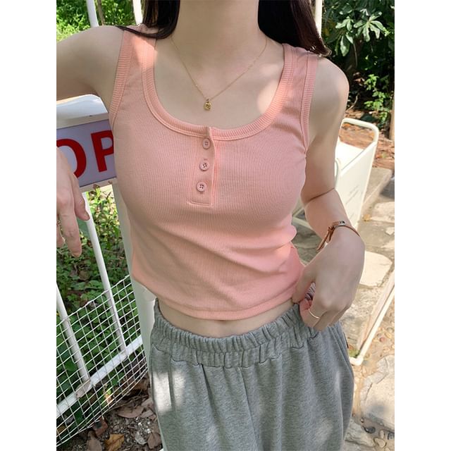 Buttoned Scoop Neck Tank Top