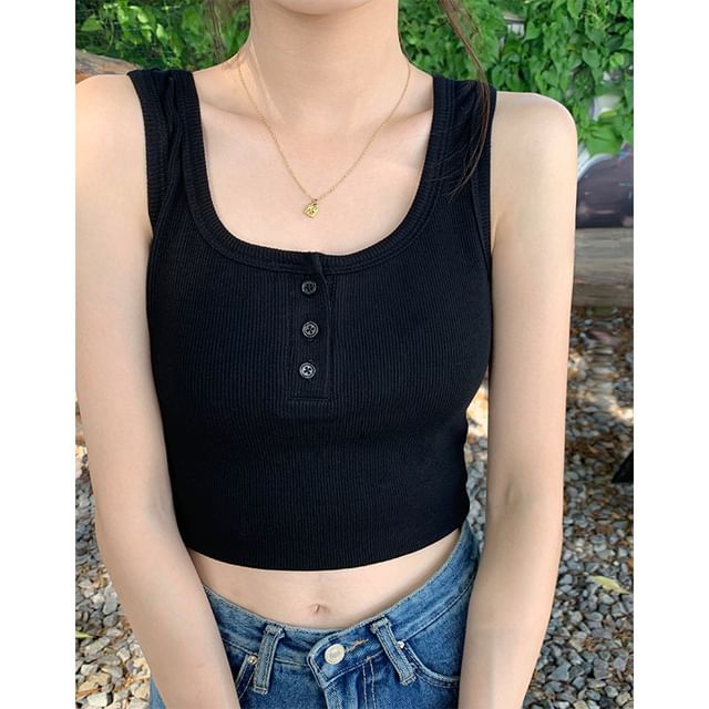 Buttoned Scoop Neck Tank Top