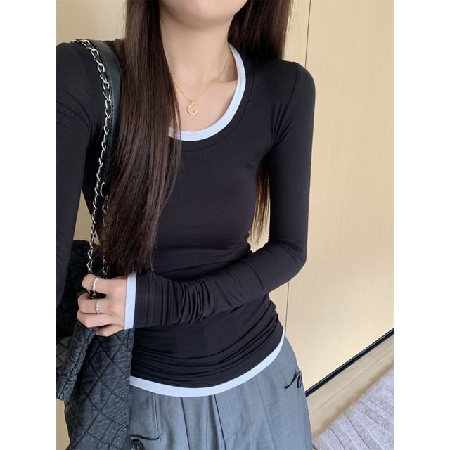 Scoop Neck Two-Piece Long Sleeve Tee