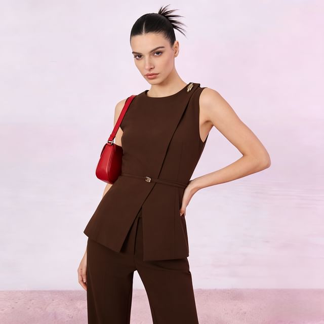 Asymmetric Sleeveless Blouse with Wide-Leg Trousers