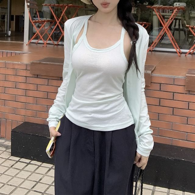 Camisole and Round Neck Cardigan Set