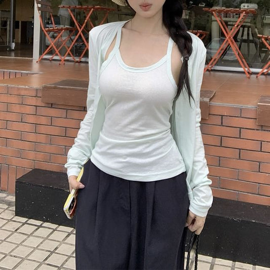 Camisole and Round Neck Cardigan Set