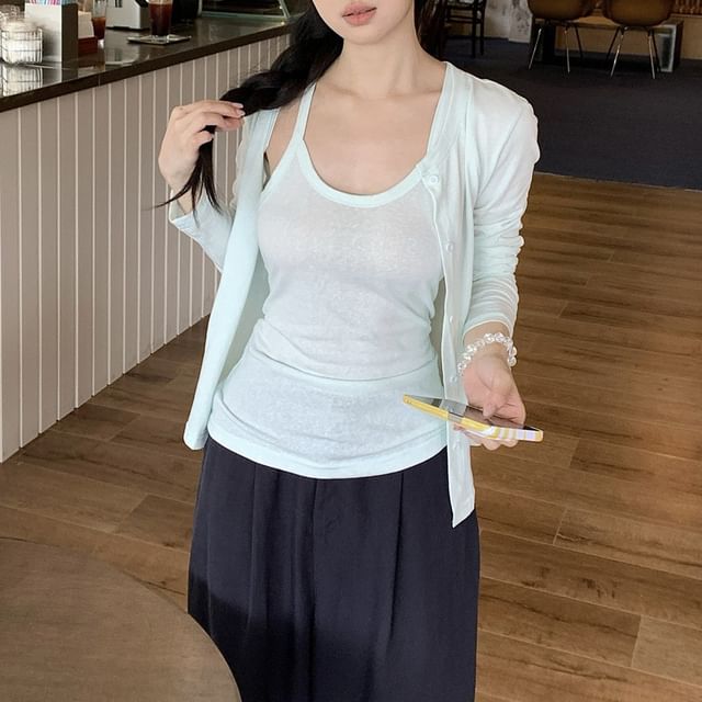 Camisole and Round Neck Cardigan Set