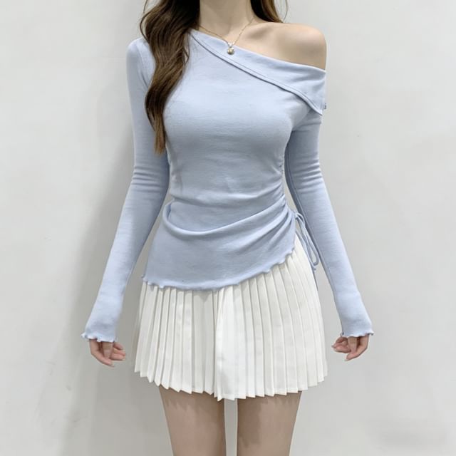 Drawstring One Shoulder Long Sleeve Top