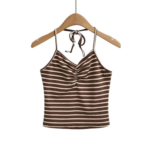 Halter Neck Striped Backless Crop Top with Low-Rise Shorts