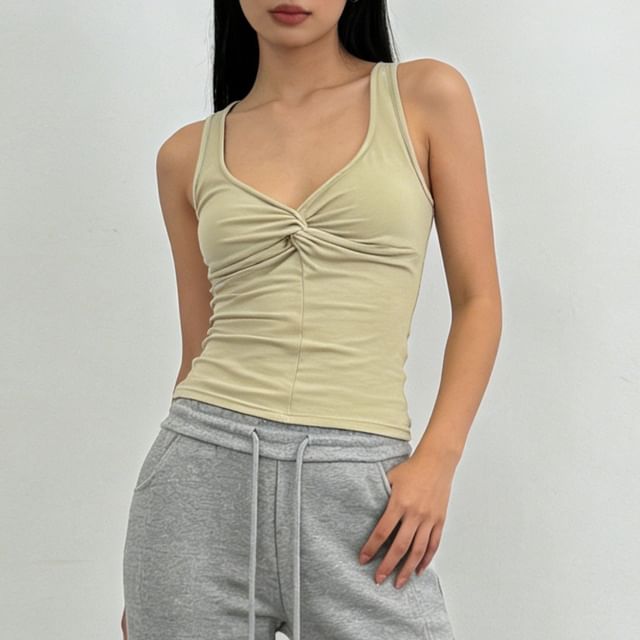 V-Neck Lace Trim Padded Crop Tank