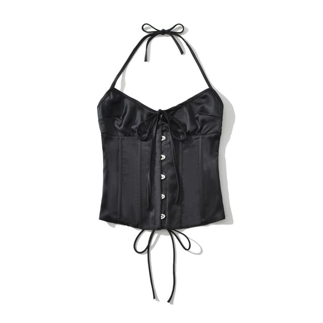 Halter Neck Tie-Front Backless Crop Corset