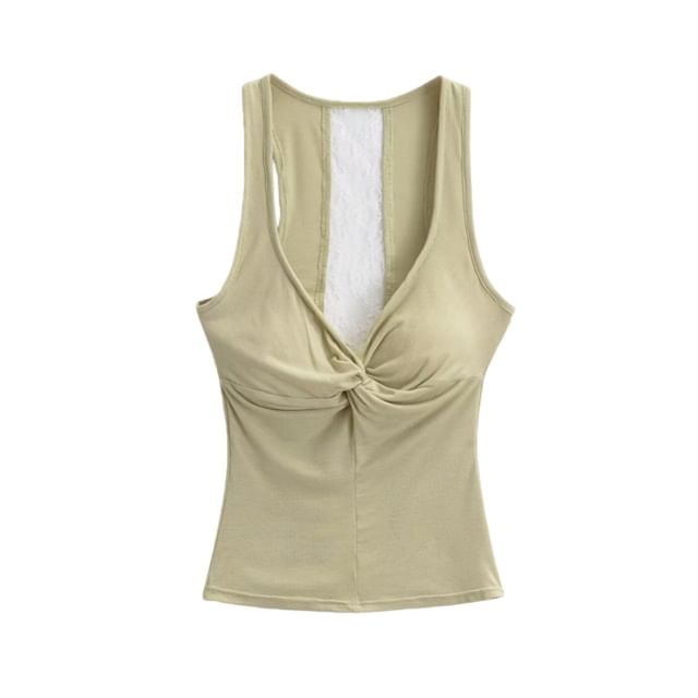 V-Neck Lace Padded Crop Tank Top Ruched