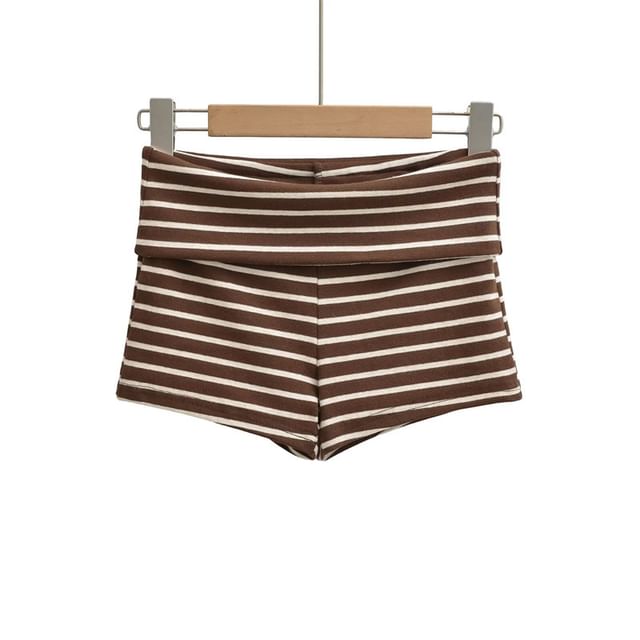 Halter Neck Striped Backless Crop Top with Low-Rise Shorts