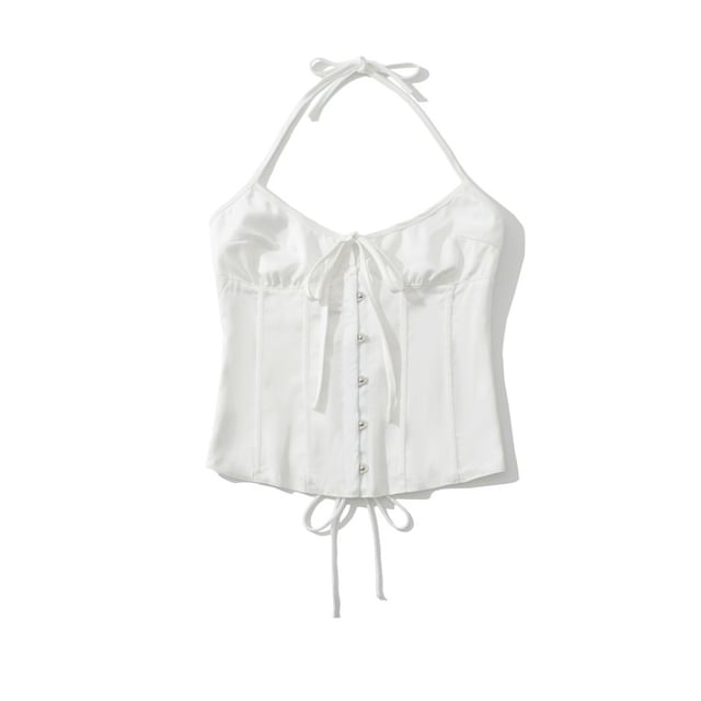 Halter Neck Tie-Front Backless Crop Corset