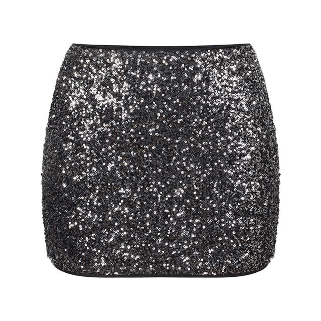 Strapless Rhinestone Crop Top with Sequin Mini Skirt