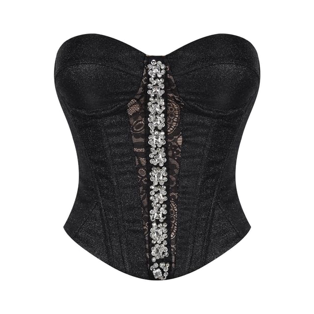 Strapless Rhinestone Crop Top with Sequin Mini Skirt