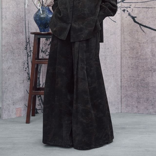 Tie-Dye Long-Sleeve Shirt and Wide-Leg Mid-Rise Pants