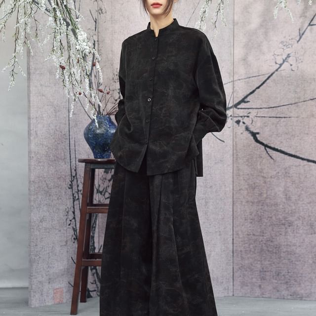Tie-Dye Long-Sleeve Shirt and Wide-Leg Mid-Rise Pants