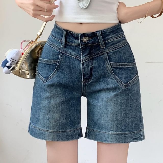 Low Rise Washed Denim Shorts