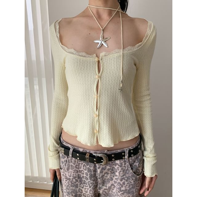 Scoop Neck Cropped Knit Top with Long Sleeves