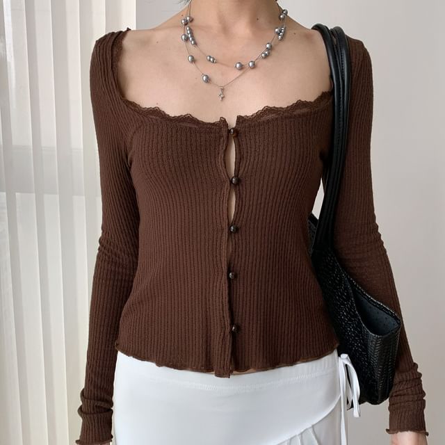 Scoop Neck Cropped Knit Top with Long Sleeves