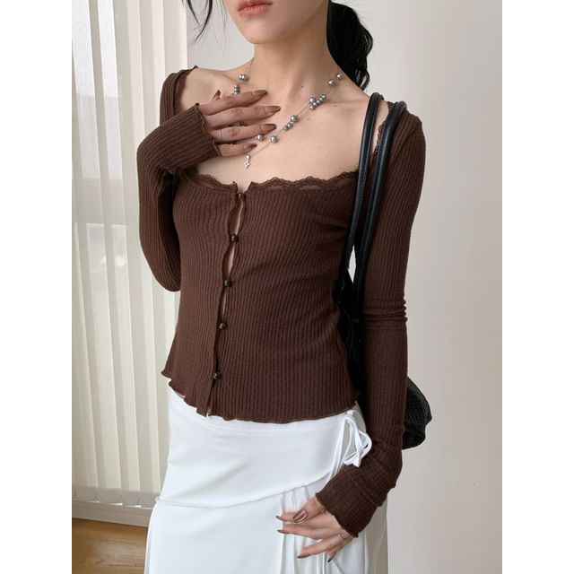 Scoop Neck Cropped Knit Top with Long Sleeves