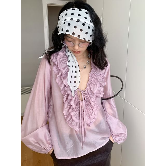 Plunging Lace Crop Top with Long Sleeves
