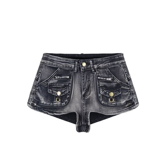 Mid Rise Washed Denim Hot Pants