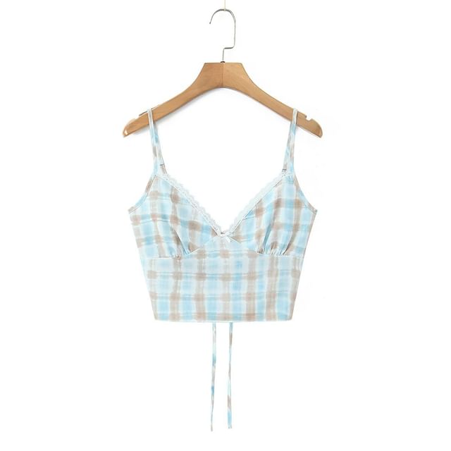 Plaid Crop Camisole and Mermaid Skirt Set