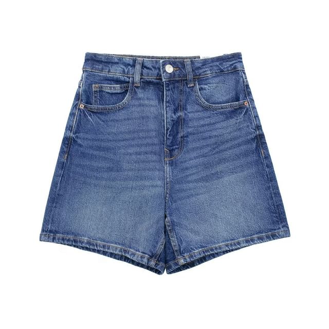 Mid Waist Washed Denim Shorts