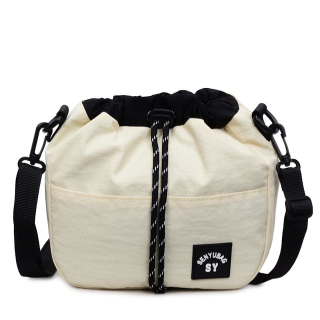 Color Panel Drawstring Bucket Bag
