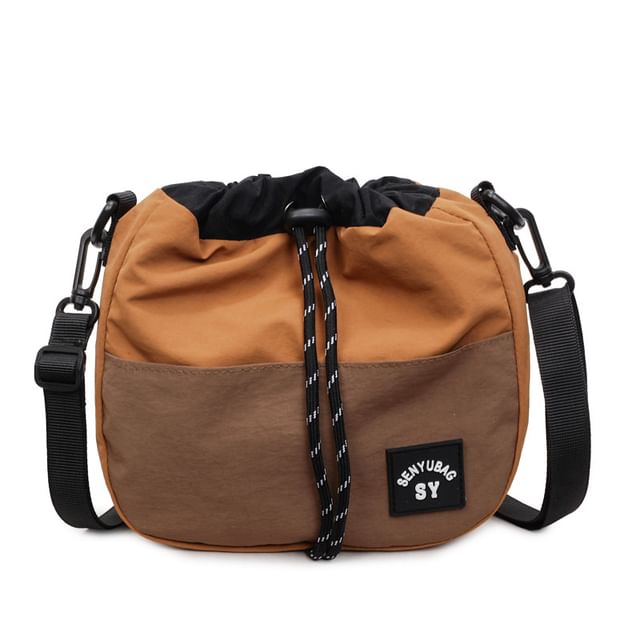 Color Panel Drawstring Bucket Bag