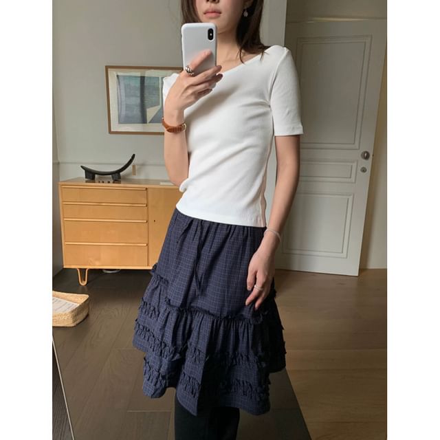 Mid-Waist Plaid A-Line Skirt