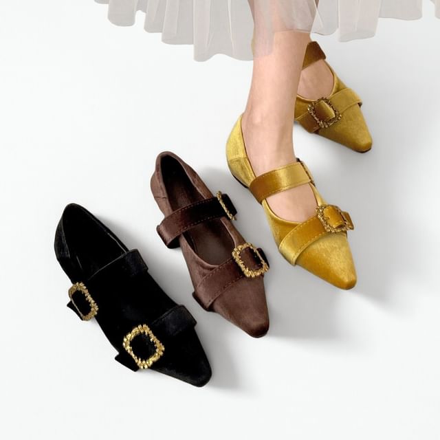Pointy Buckled Double Strap Mary Jane Shoes