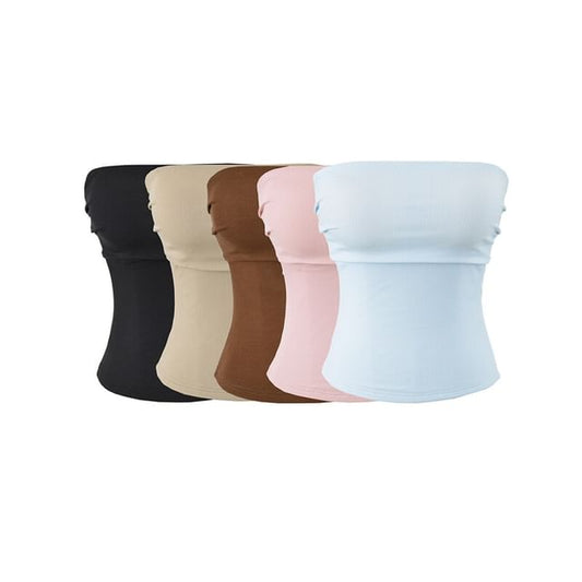 Ruched Strapless Tube Top - Plain