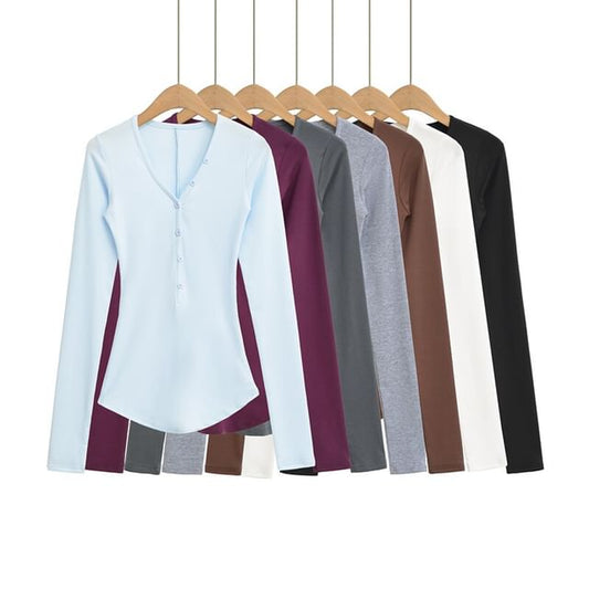 V-Neck Crop Tee - Long Sleeve