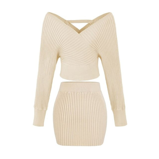 Ribbed Knit Sweater and Pencil Skirt Set