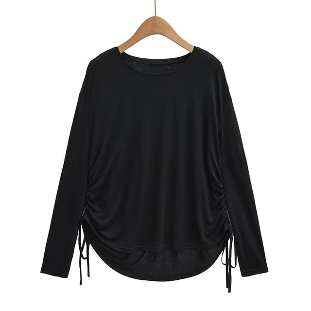 Drawstring Crew Neck Tee - Long Sleeve