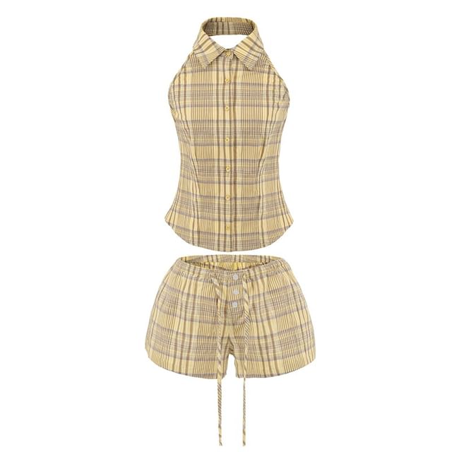 Plaid Halter Top and Mid Rise Shorts