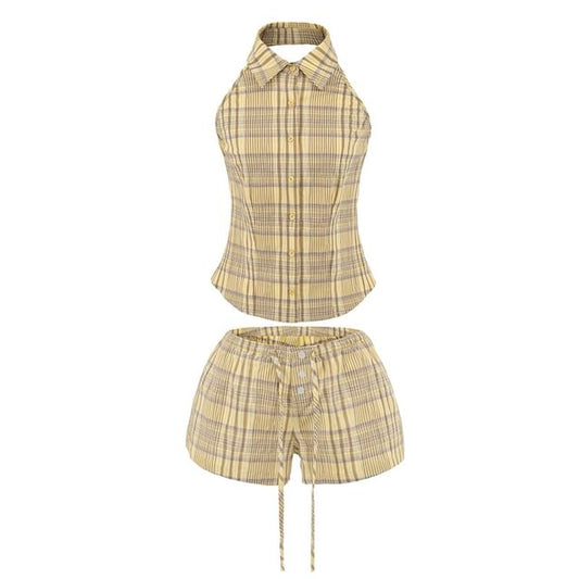Plaid Halter Top and Mid Rise Shorts