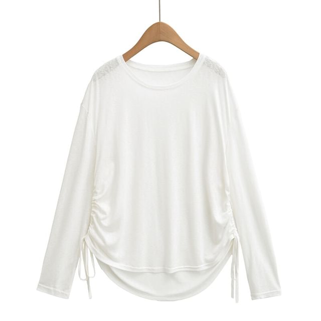 Drawstring Crew Neck Tee - Long Sleeve